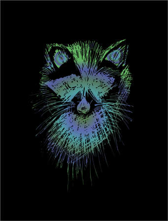 Illustration of a raccoon, made in the style of hatching. Cute animal.のイラスト素材