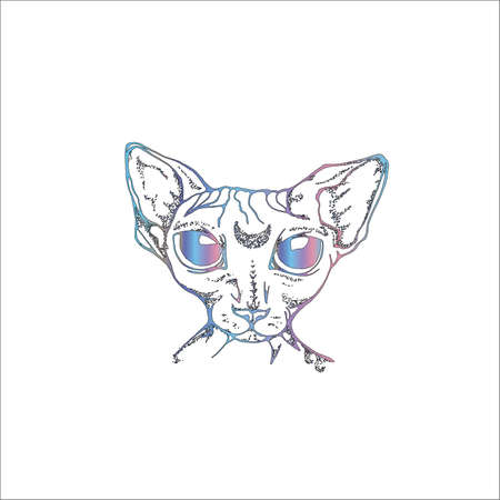 Illustration of the Canadian Sphynx with the moon in the forehead. An idea for a tattoo.のイラスト素材