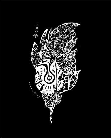 Illustration with feather in style of mayan tradition.のイラスト素材