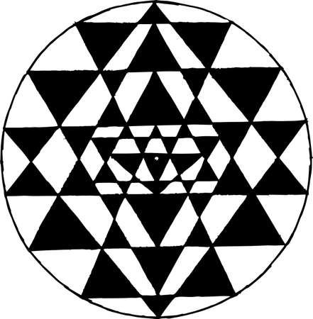 Black white picture of Shri Yantra. Triangles and concentration. Tattoo idea.のイラスト素材
