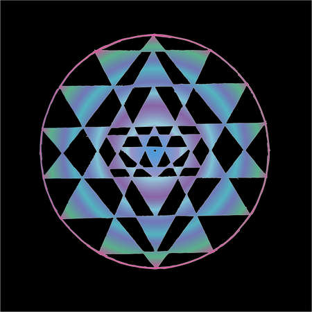 Color illustration of Shri Yantra. Triangles and concentration background. Tattoo idea.のイラスト素材