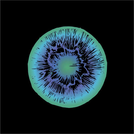 Neon illustration of the iris of the eye in the technique of hatching. A tattoo idea.のイラスト素材