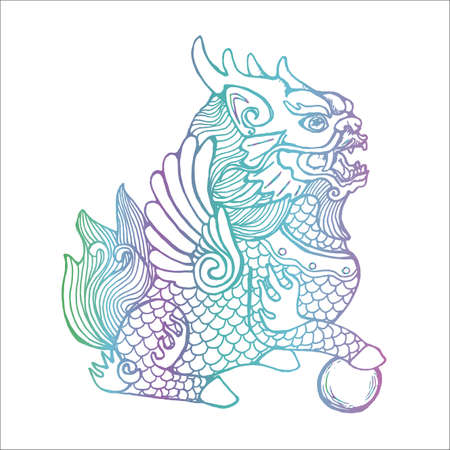 Neon illustration of cosmic cilin. Picture of a mythological creatureのイラスト素材