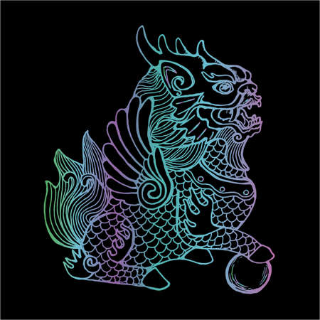 Neon illustration of cosmic cilin. Picture of a mythological creatureのイラスト素材