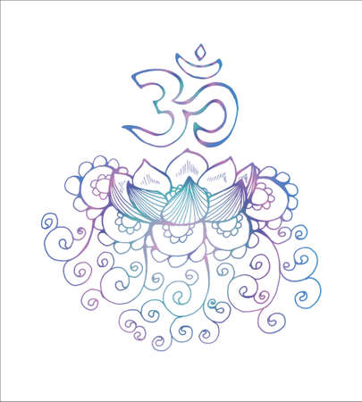 Neon gradient lotus illustration. Pattern, om and flowertus illustration. Pattern, om and flowerのイラスト素材