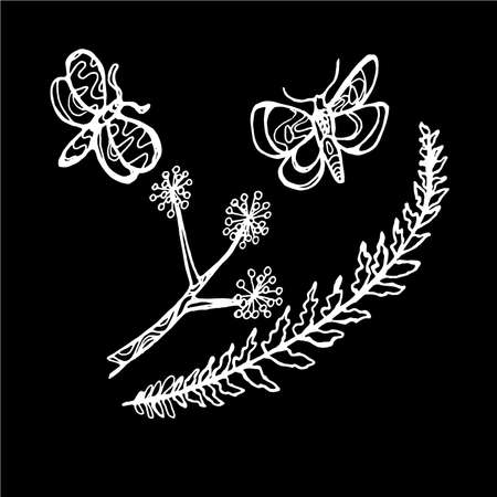 Illustration with butterfly, graphic style. Flying and inspiration.のイラスト素材