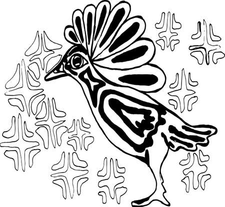 Illustration of a bird in profile with a background from an ornament.のイラスト素材