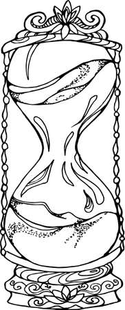 Black white hourglass illustration in old style. Tattoo idea.