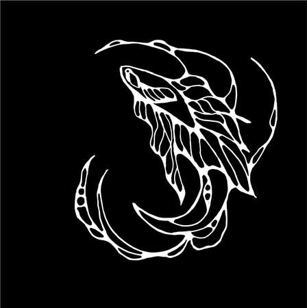 Illustration in the form of a cockerel and sea wave fish. Chalk on a blackboard.のイラスト素材