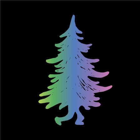 Gradient illustration of a walking Christmas tree with legs. New Year's fairy tale.のイラスト素材