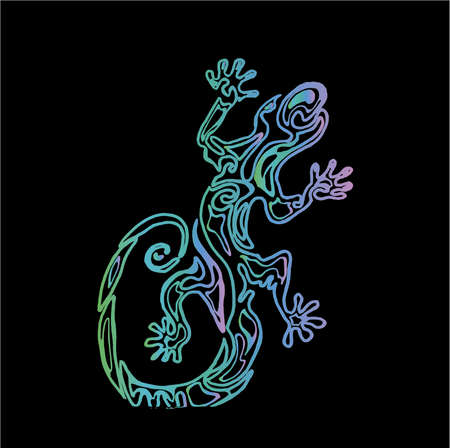 Color illustration of a lizard with an ornament inside. Ancient reptile.のイラスト素材