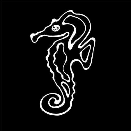 Illustration of a sea animal. Sea Horse. Chalk on a blackboard.のイラスト素材