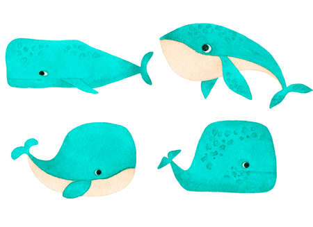 whales blue cartoon for kidsの写真素材