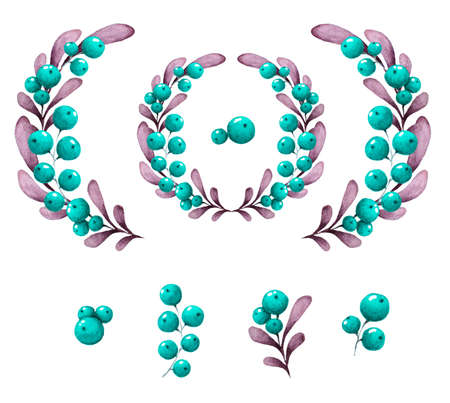 Set winter design elements with brunches and berries.の写真素材