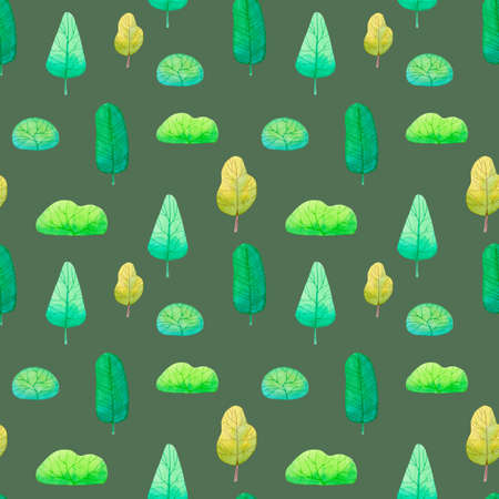 Green forest seamless pattern on dark background.の写真素材