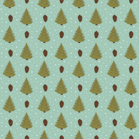 Christmas seamless pattern with firs and cones on greenのイラスト素材
