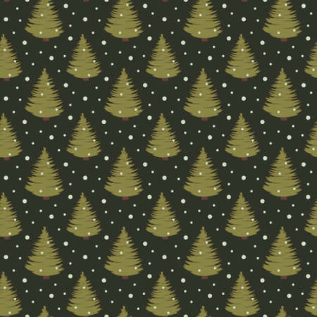 Christmas tree seamless pattern on green. Cute vector illustrationのイラスト素材