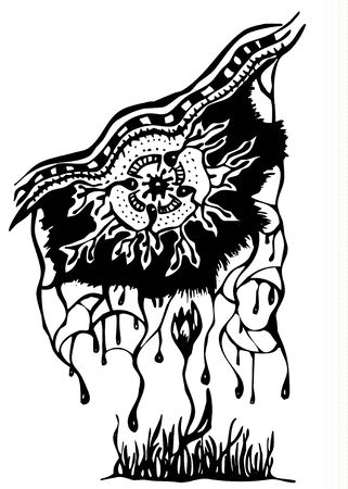 Fantasy flower and plants abstraction black  vectorのイラスト素材