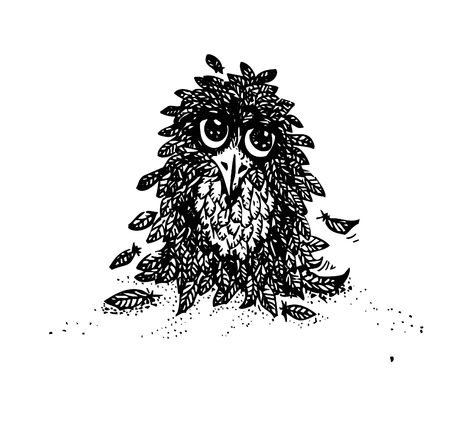 Cute vector owl. Look like doodles. Hand drawn owl. Ecological design. Template can be used for textile, stickers, for kids products. Cute character.のイラスト素材