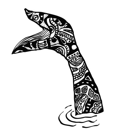 Vector illustration of a whale tail in graphic abstract hand drawn styleのイラスト素材