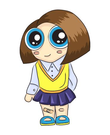 Cute girl in uniform going to school isolatedの写真素材