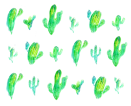 Seamless watercolor cactus pattern on paper texture. Botanical cacti background. funnyの写真素材