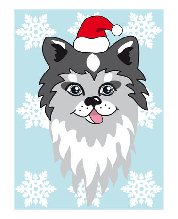 Vector illustration Christmas husky. Use for posters, postcards, new year design. vectorのイラスト素材