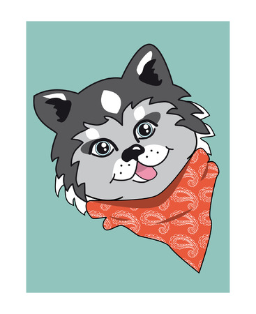 Husky dog. Cartoon husky dog. Husky dog portrait. Husky dog icon. Isolated Husky dog. Husky dog on blue. Husky dog for card, book, invitation, poster, banner, placard, book. Husky dog. Husky dog dazeのイラスト素材