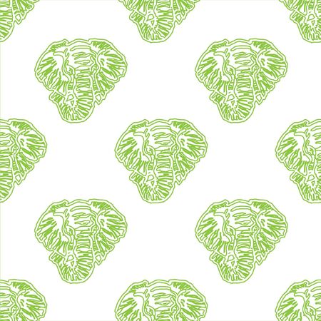 Vector abstract seamless background of heads of elephants. green on whiteのイラスト素材