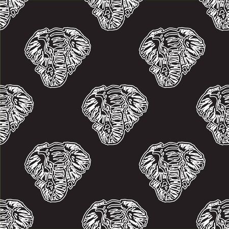 Vector abstract seamless background of heads of elephants. white on blackのイラスト素材
