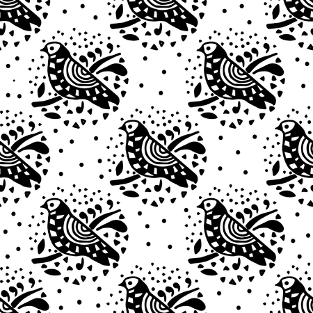 Black and white bird seamless pattern. Vector illustration.のイラスト素材
