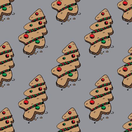 pattern with gingerbread cookies cristmas tree shapeのイラスト素材