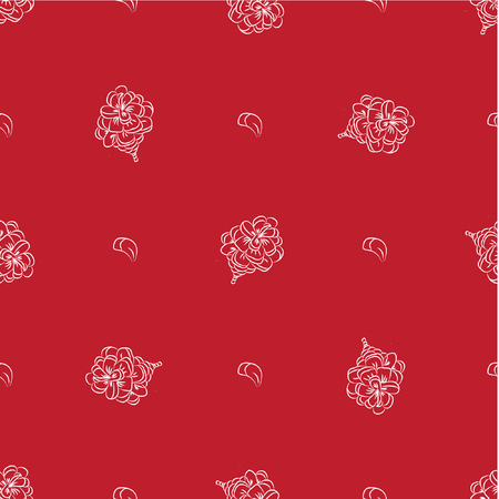 Seamless pattern with fir cones. Cute decorative design for celebrating winter holidays - Christmas and New Year. white on redのイラスト素材
