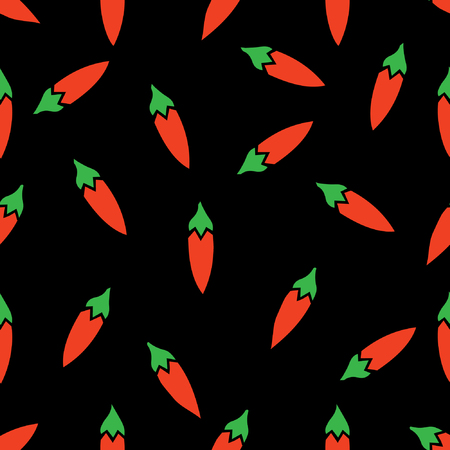 Classic red chili peppers seamless pattern. isolated on black background.のイラスト素材