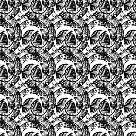 Seamless pattern with feathers in spiral in linear styleのイラスト素材