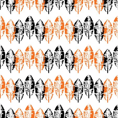 Tribal feathers on white background. Feathers Aztec seamless pattern. Ethnic ornament.のイラスト素材