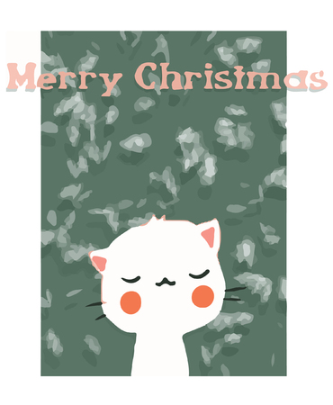 Greeting card with cute cat. Happy Smile. Marry Cristmasのイラスト素材