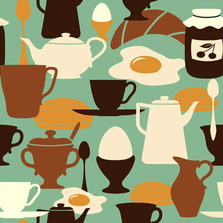 Breakfast seamless pattern with traditional food and drinks.のイラスト素材