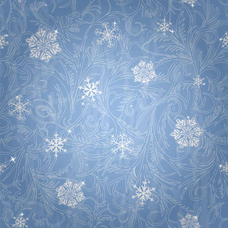 Snowflakes and frost patterns on the blue backgrounds. Seamless patternのイラスト素材
