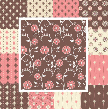 Great kit of vintage seamless patterns with floral ornate in pink and brown colorsのイラスト素材
