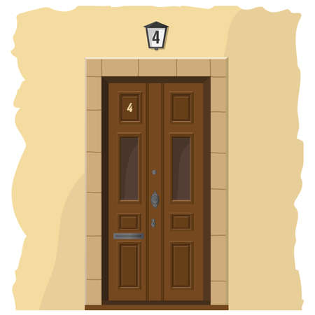The illustration with an wooden front door and part of wallのイラスト素材
