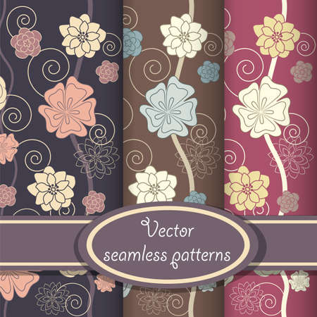 Seamless patterns with beautiful floral ornate in violet colorsのイラスト素材