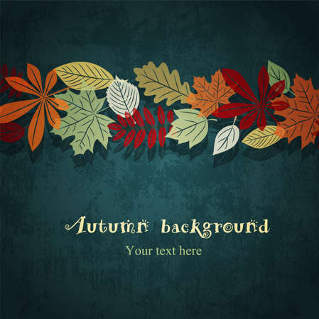 Autumn leaf ornament on the dark blue grunge background.のイラスト素材
