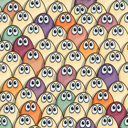 Vector seamless pattern with cute many-colored frightened monstersのイラスト素材