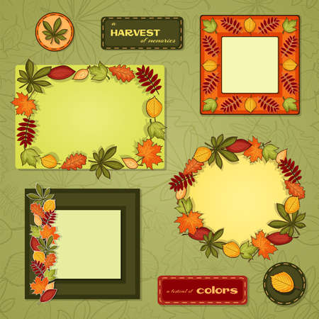 set with different frames with ornament of autumn leavesのイラスト素材