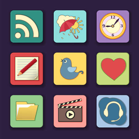 Illustration of  icons for different applications like weather, video and oversのイラスト素材
