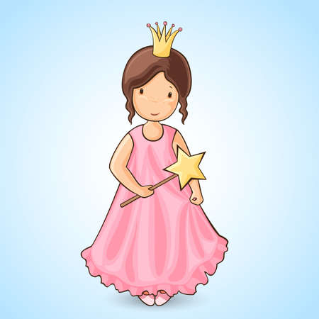 Sweet little girl in pink pincess dress Cartoon styleのイラスト素材