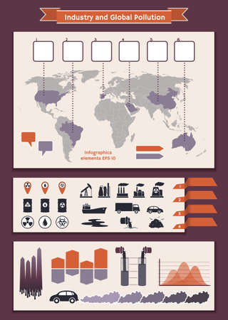 Vector set of elements of infographic for visualization worldwide industry and global pollutionのイラスト素材