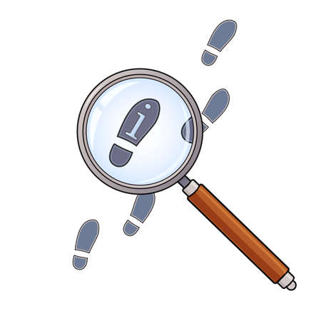 Vector illustration of searching concept with magnifying glass and footprintsのイラスト素材