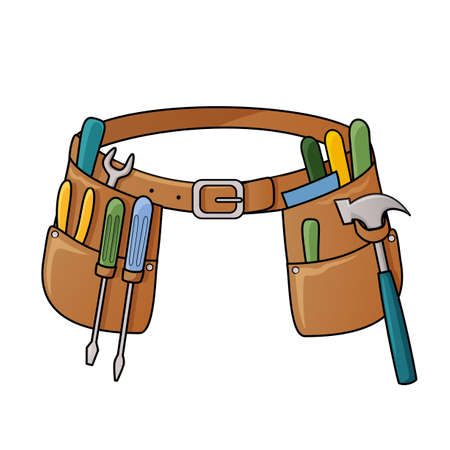 Vector illustration of tool belt with different tools for constructionのイラスト素材